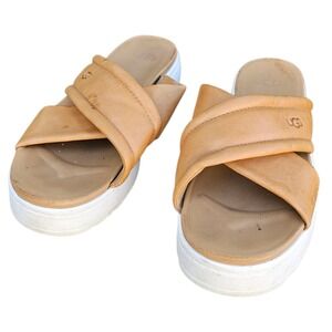 UGG Zayne Leather Crossband Sandal Brown Tan Criss Cross Platform Slides Size 8